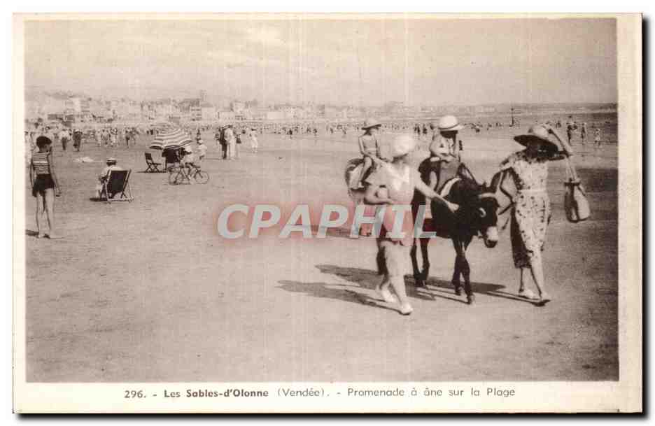 Les Sablès-d'Olonne (Vendée) — Promenade à âne sur la Plage — n° 296