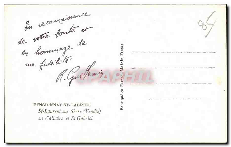 CPSM Pensionnat St Gabriel St laurent sur Sevre Le calvaire et St gabriel — Rückseite