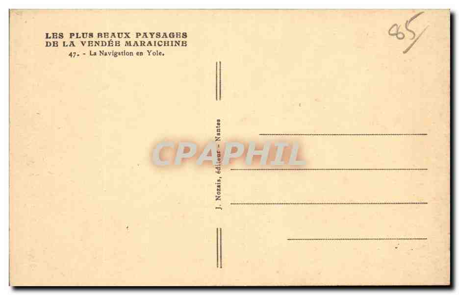 Navigation en Yole — Les Plus Beaux Paysages de la Vendée Maraichine — J. Nozais, éditeur - Nantes — Verso