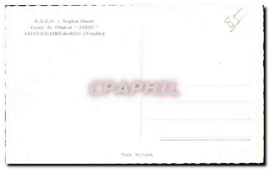 Camp Anjou — Saint-Hilaire-de-Riez (Vendée) — S.N.C.F. Région Ouest — Verso