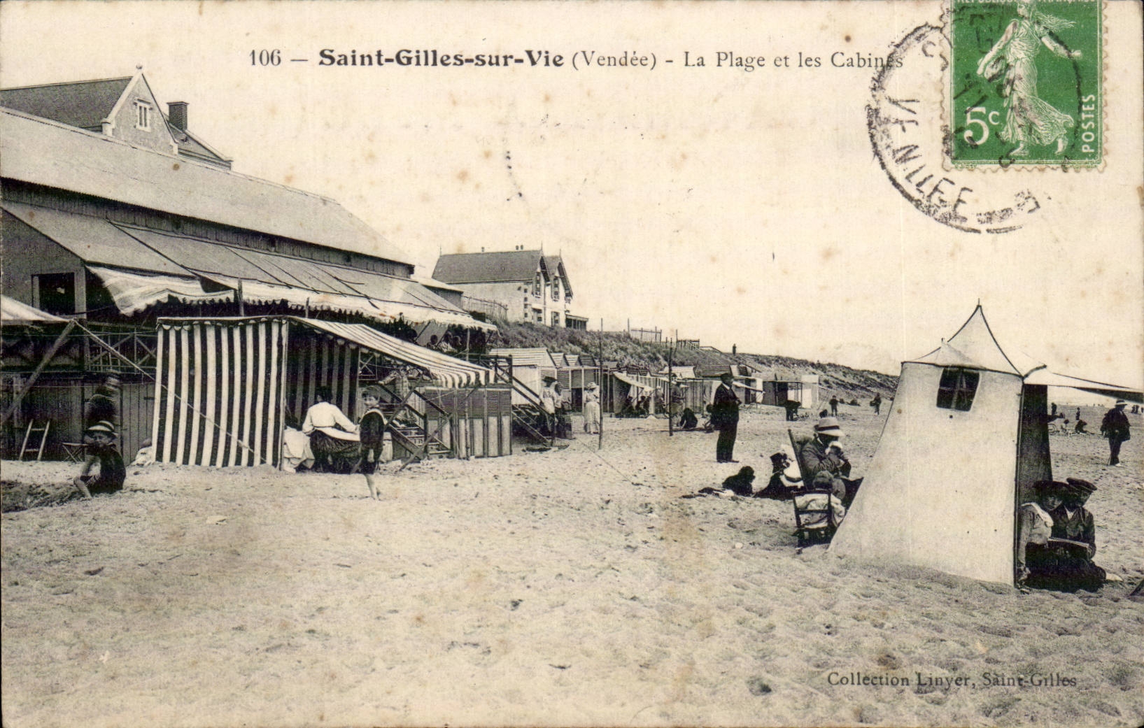 Saint-Gilles-sur-Vie (Vendée) — La Plage et les Cabines — Collection Linyer