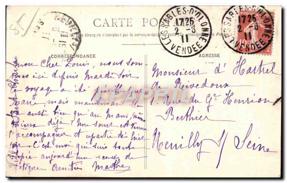 Les Sables-d'Olonne — La Plage — Le Remblai — Édition des Nouvelles Galeries — N° 80 — Verso