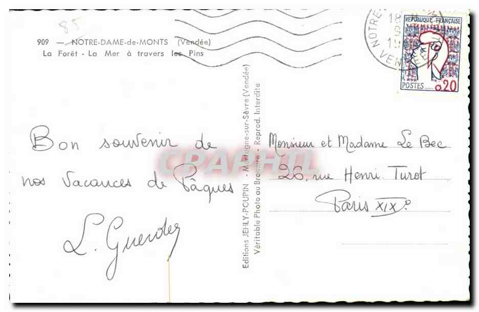 Notre-Dame-de-Monts — La Forêt - La Mer à travers les Pins — Editions JEHLY-POCUPIN — Verso
