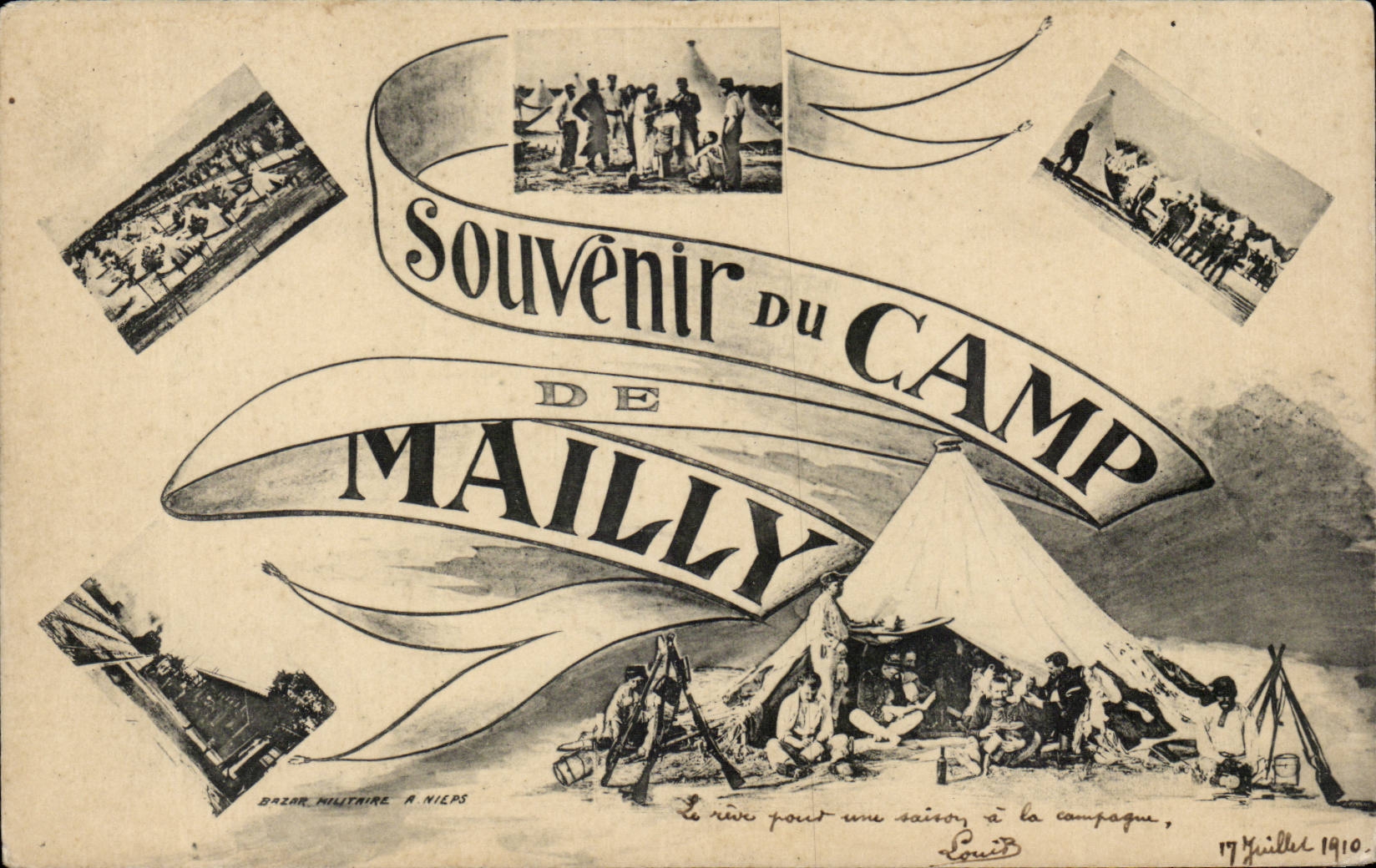 Recuerdo del Campo de Mailly — Bazar Militar en Niels — 17 Julio 1910