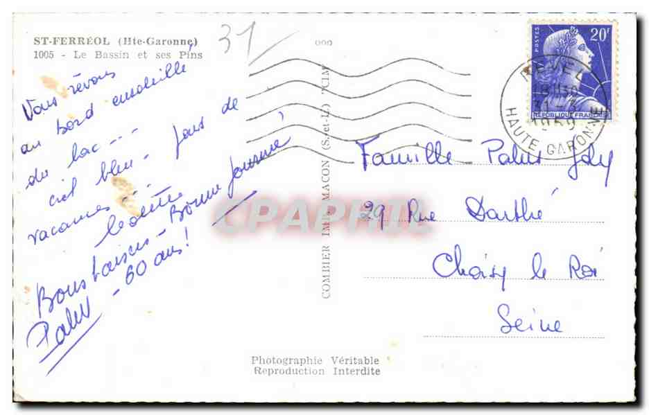 St-Ferréol (Haute-Garonne) — El Lago y sus Pinos — Combier Editor — Reverso