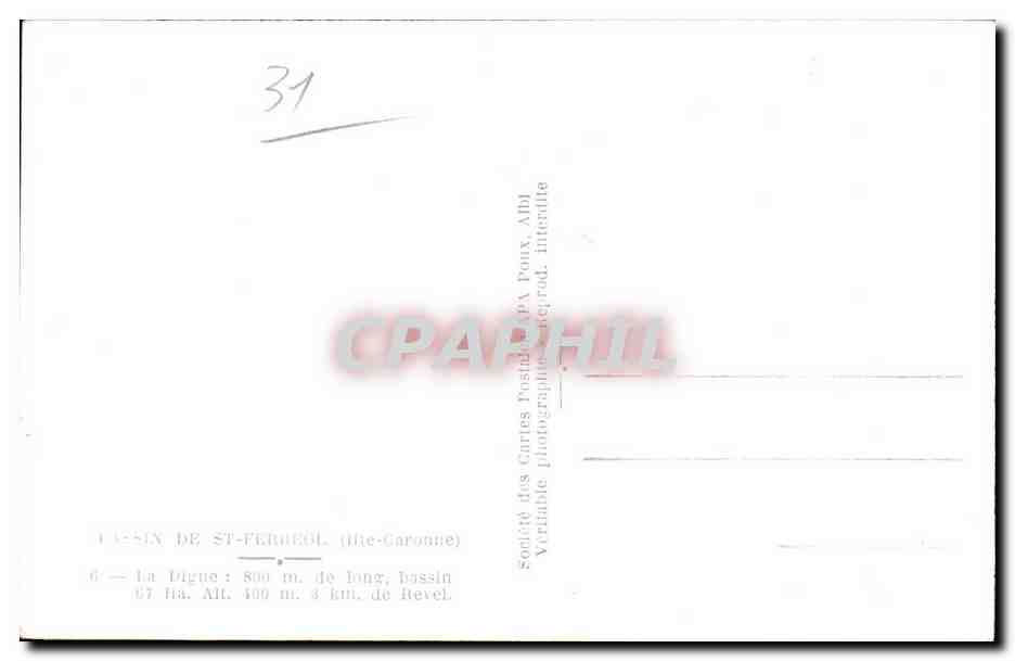 See von St-Ferriol — Ansicht des Sees und des Bassins — Société des Cartes Postales (Die-Garonne) — Rückseite