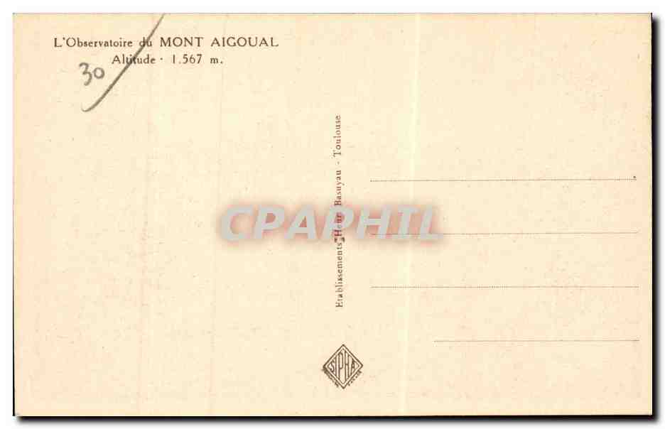 CPA L'observatoire du Mont Aigoual (1567m) — Rückseite