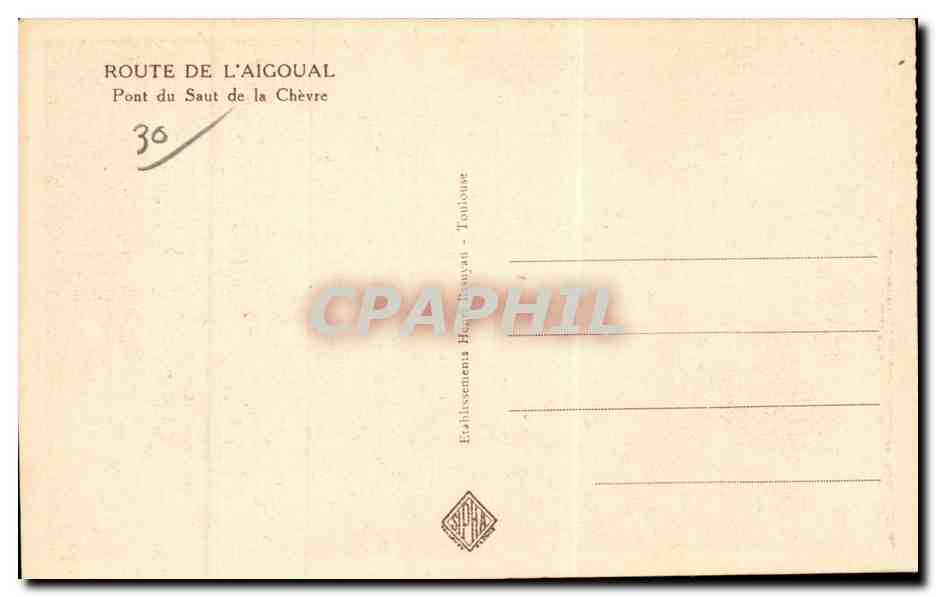 Pont du Saut de la Chèvre — Route de l'Aigoual — Établissements H. Baynard - Toulouse — Rückseite