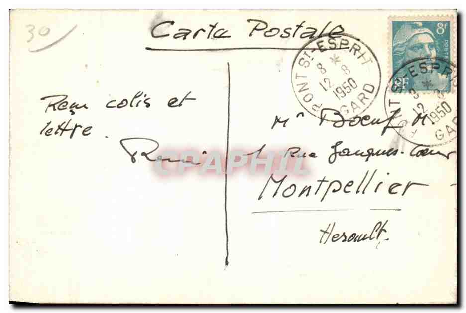 CPA Pont Saint Esprit 1950 (dessin a la main) — Rückseite
