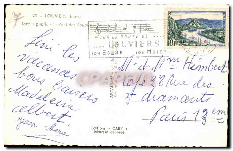 CPSM Louviers Jardin public Le pont des soupirs — Rückseite