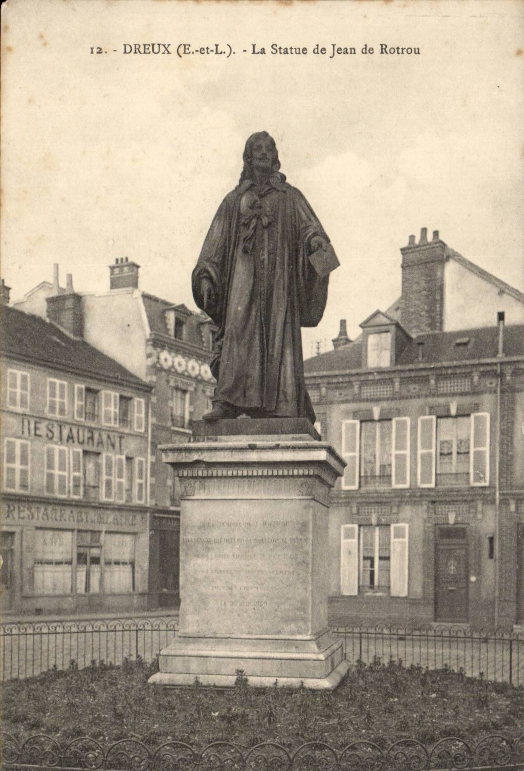 Dreux (E-et-L.) — Die Statue von Jean de Rotrou — Unbekannter Verlag, Nr. 12