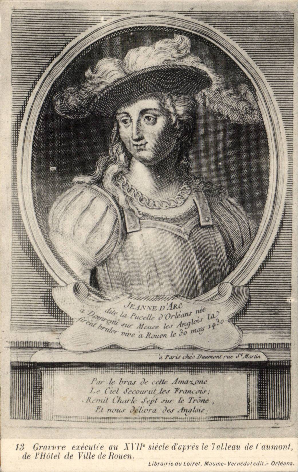 CPA Orleans Gravure de Jeanne d'arc d'apres le tableau de Caumont de l'hotel de ville de Rouen