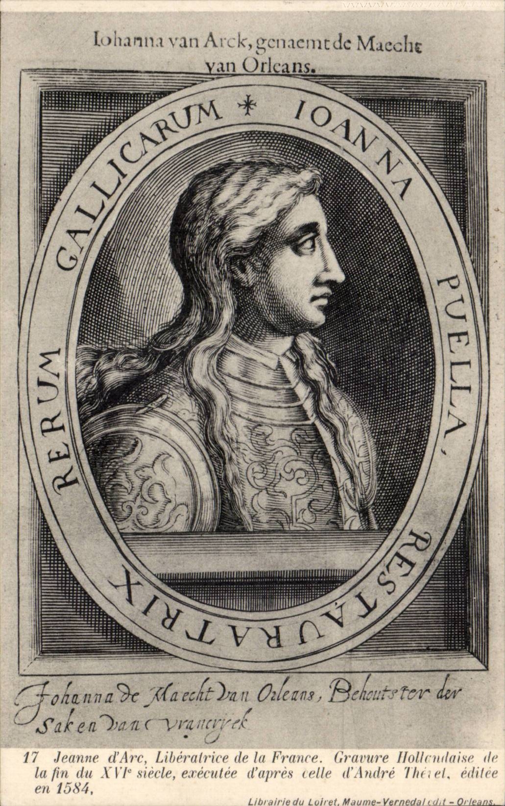 CPA Orleans Gravure de Jeanne d'arc d'apres Andre Therel editee en 1584