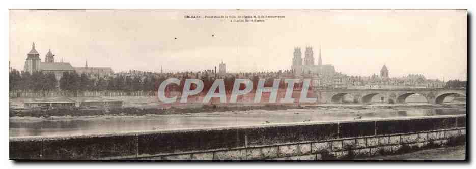 CPA CARTE DOUBLE Orleans Panorama de la ville Eglise Nd de Recouvrance Eglise Saint Aignan
