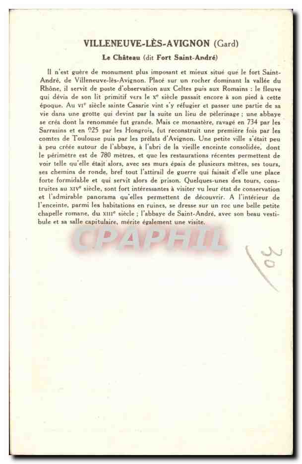 El Castillo llamado Fuerte de San Andrés — Villeneuve-lès-Avignon (Gard) — Colección de la Solician Poutanberge, 5a Serie — Reverso