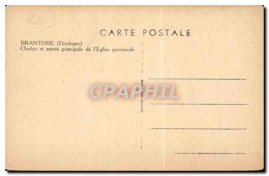 CPA Brantome Clocher et entree principale de l'eglise paroissiale — Rückseite