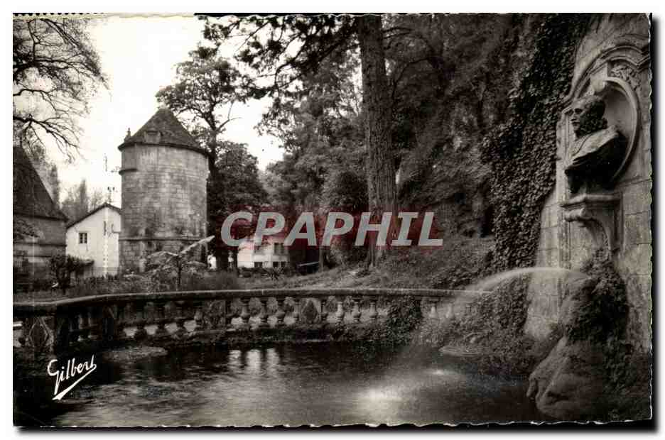 Brantôme in Périgord — Park der Abtei, Brunnen und Büste des Abtes von Brantôme — Ausgabe A. Gilber