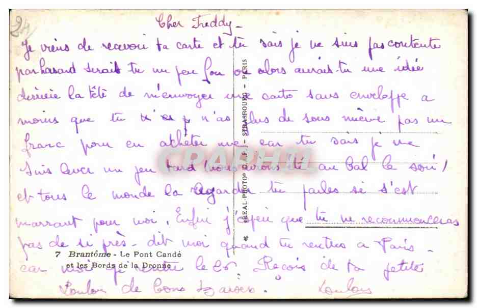 CPA Brantome Le pont Conde et les bords de la Dronne — Rückseite