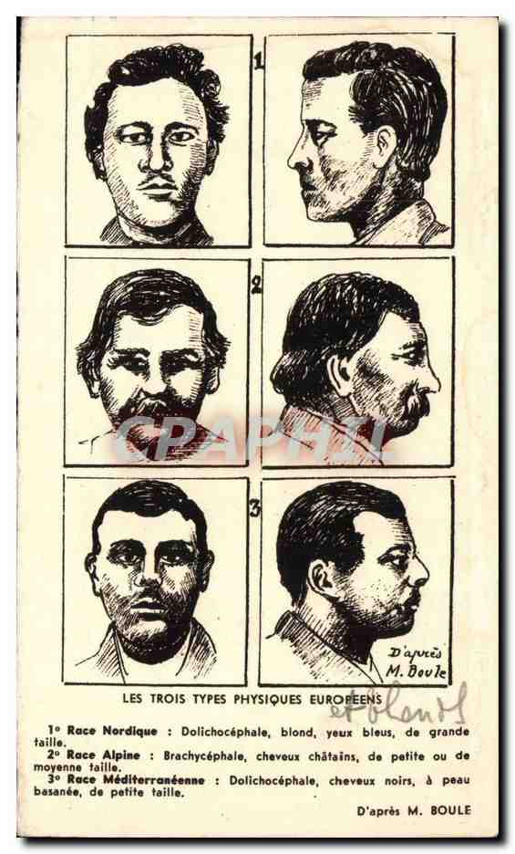 CPA Les Eyzies Capitale prehistorique (au dos Les trois types physiques de l'homme) — Back