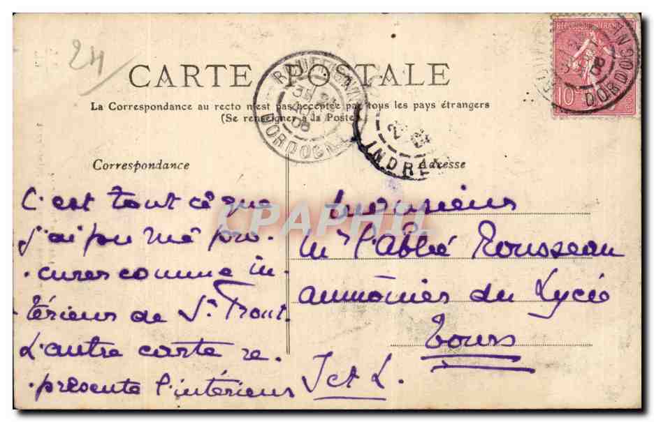 CPA Perigueux Interieur de la cathedrale Saint Front — Rückseite