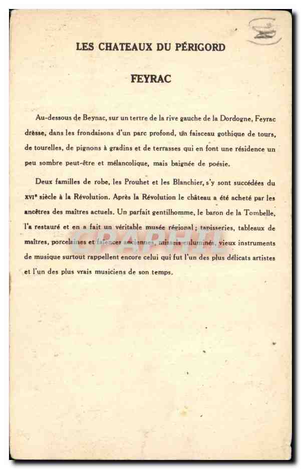 Château de Feyrac — Collection de la Solution Paulianberge — 9e Série — Rückseite