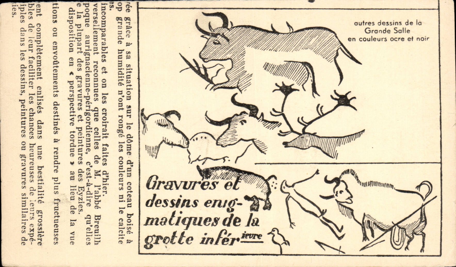 Gravures et dessins enigmatiques de la grotte inférieure — Plan des principales salles et galeries de la grotte de Lascaux près Montignac (Dordogne) — Découverte le 12-7-1940