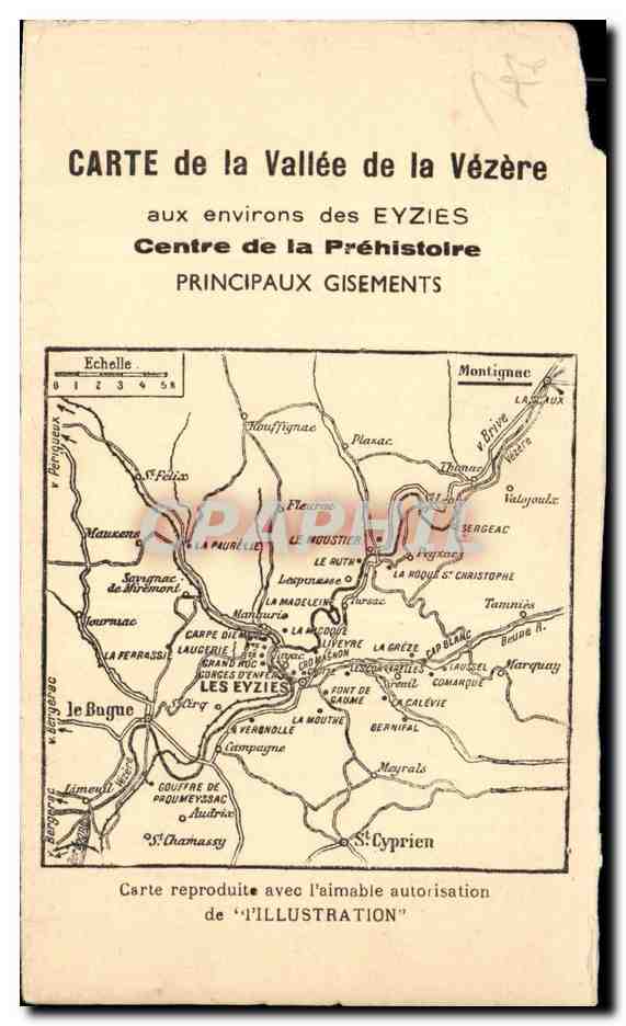 Fresques de la Grotte de Lascaux près Montignac — Grotte de Lascaux — Carte de la Vallée de la Vézère — Reverso