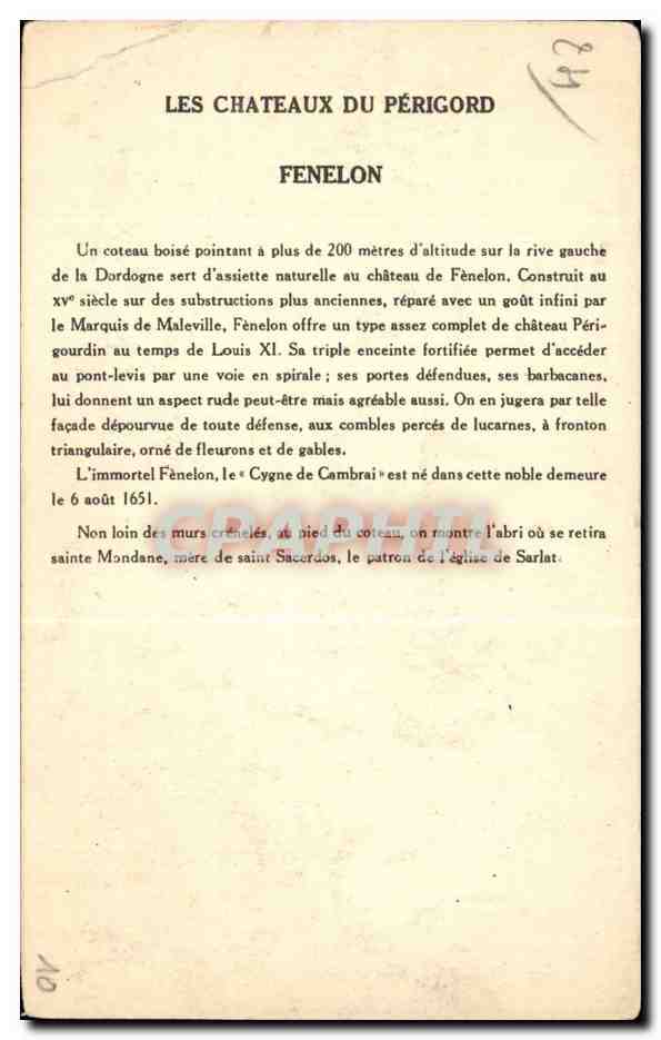 Château de Fénelon — Les Châteaux du Périgord — Collection de la Solution Périgord, 10e série — Verso