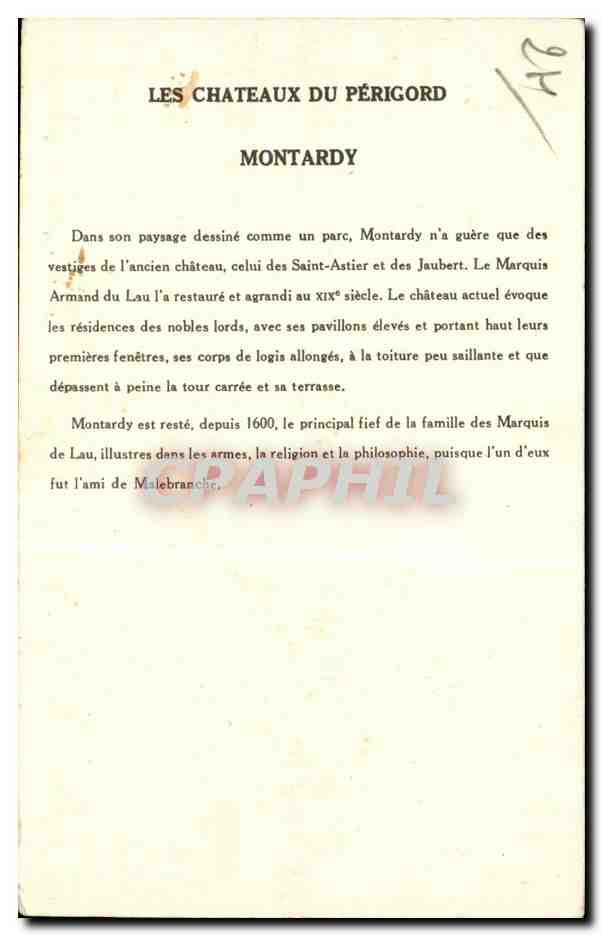Die Schlösser von Périgord — Montardy — Collection de la Solution Pautautberge, 10. Serie — Rückseite
