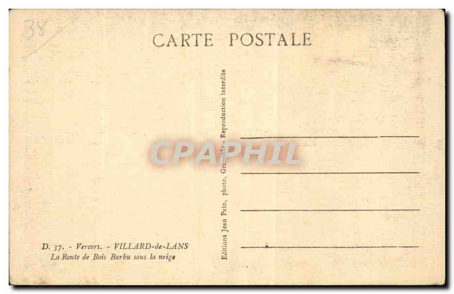 CPA Villard de Lans La route du bois Barby sous la neige — Rückseite