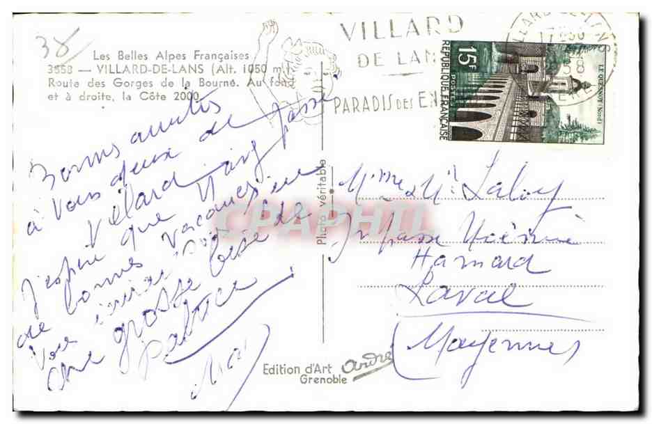 Villard-de-Lans — Les Belles Alpes Françaises — Édition d'Art Grenoble — Back