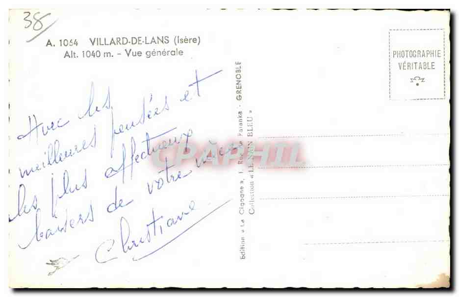 La Cigogne — Vue générale de Villard-de-Lans (Isère) — Édition La Cigogne — Verso