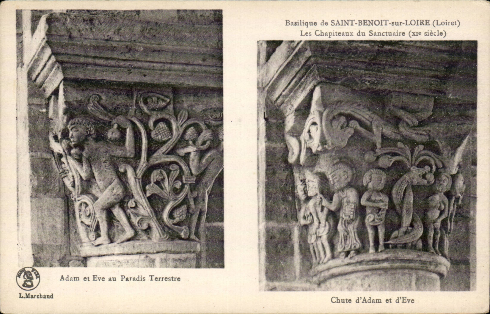 CPA Basilique de Saint Benoit sur Loire Les chapiteaux du sanctuaire Adam et Eve