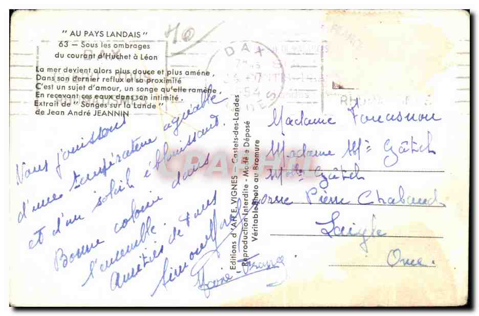 Sous les ombrages du courant d'Huchet à Léon — Éditions d'ARLE VIGNES — Verso