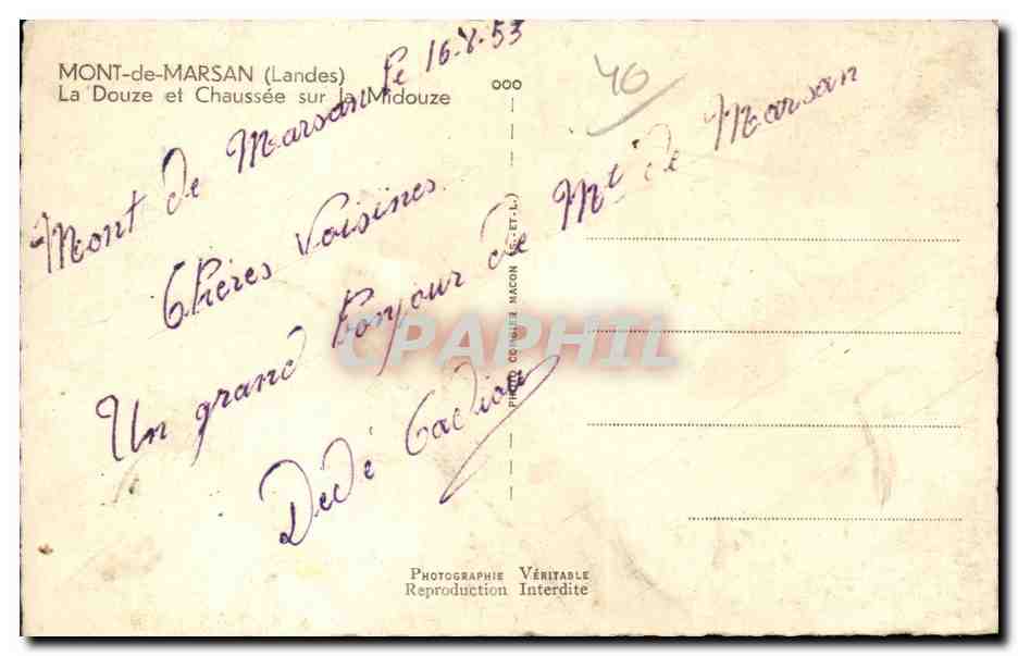 CPA Mont de Marsan La Douze et le chaussee sur la Midouze — Rückseite