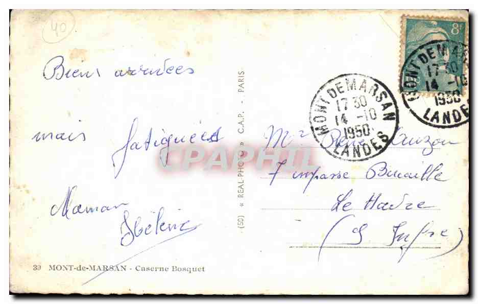 CPSM Mont de Marsan Caserne Bosquet — Rückseite