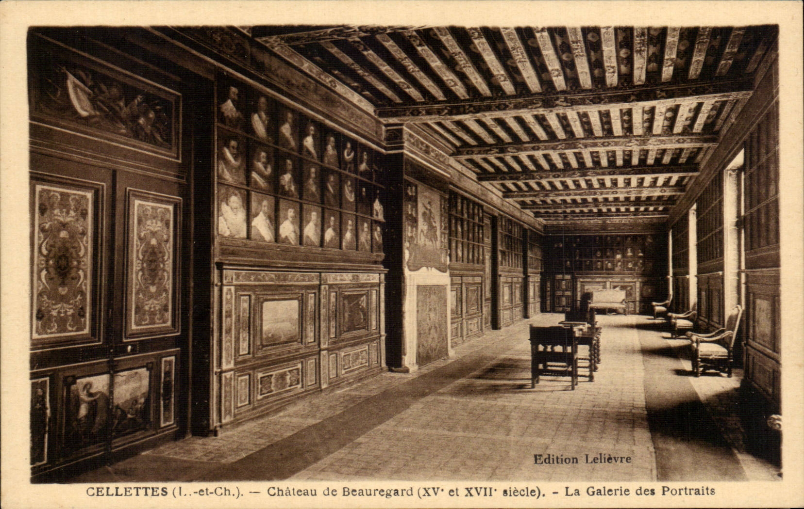 Cellettes (L.-et-Ch.) — Château de Beauregard (XVᵉ et XVIIᵉ siècle) — La Galerie des Portraits — Édition Lelièvre