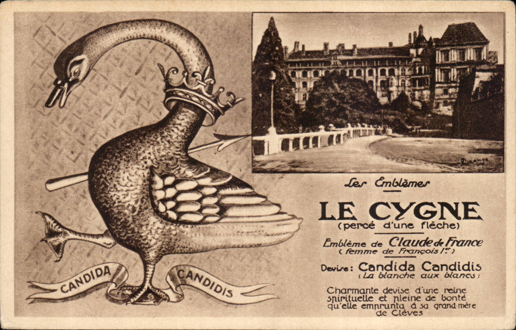 CPA Blois Les emblemes Le cygne Swan Embleme de Claude de France Candida Candidis