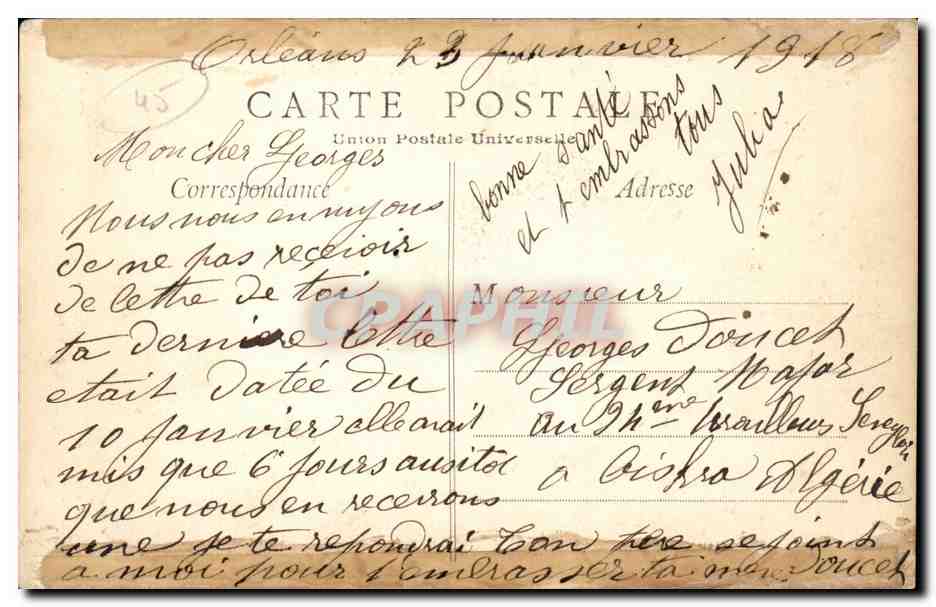 CPA Orleans Hotel d'Hardouineau — Verso