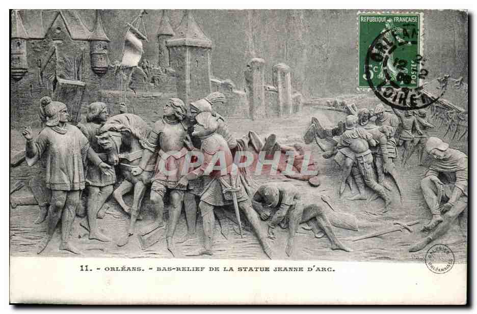 CPA Orleans Bas relief de la statue Jeanne d'Arc