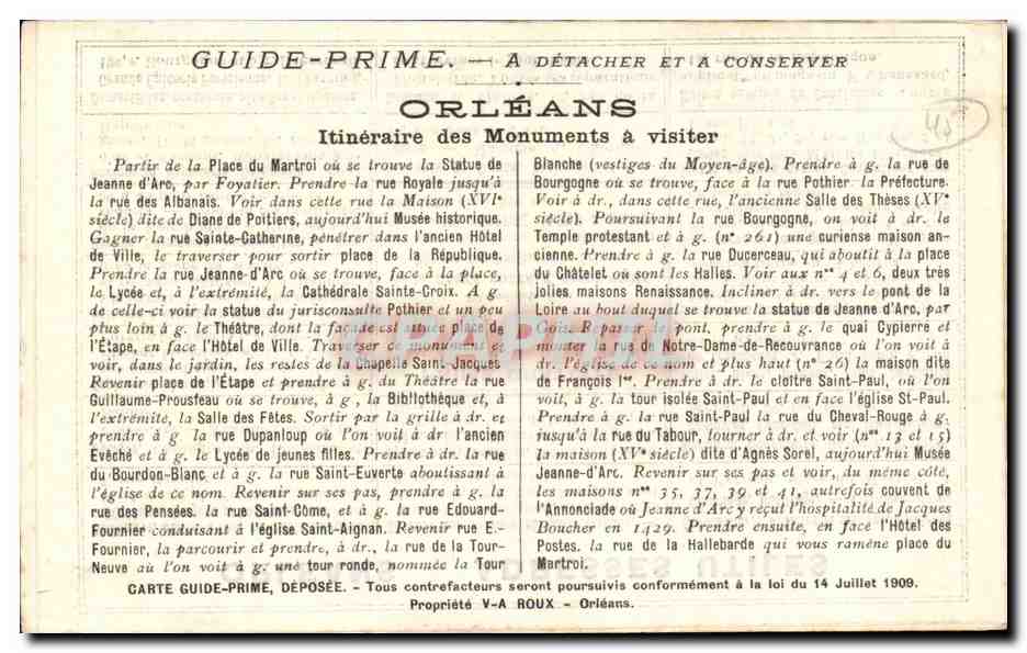 CPA Orleans Place de la Republique et tour du beffroi — Rückseite