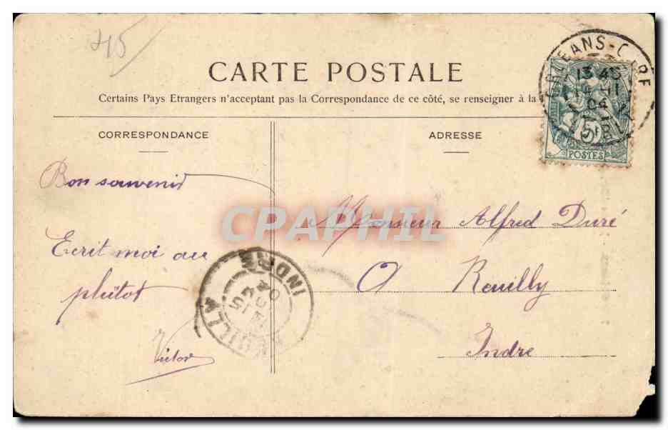 CPA Orleans Jeanne d'arc par Foyatier — Verso