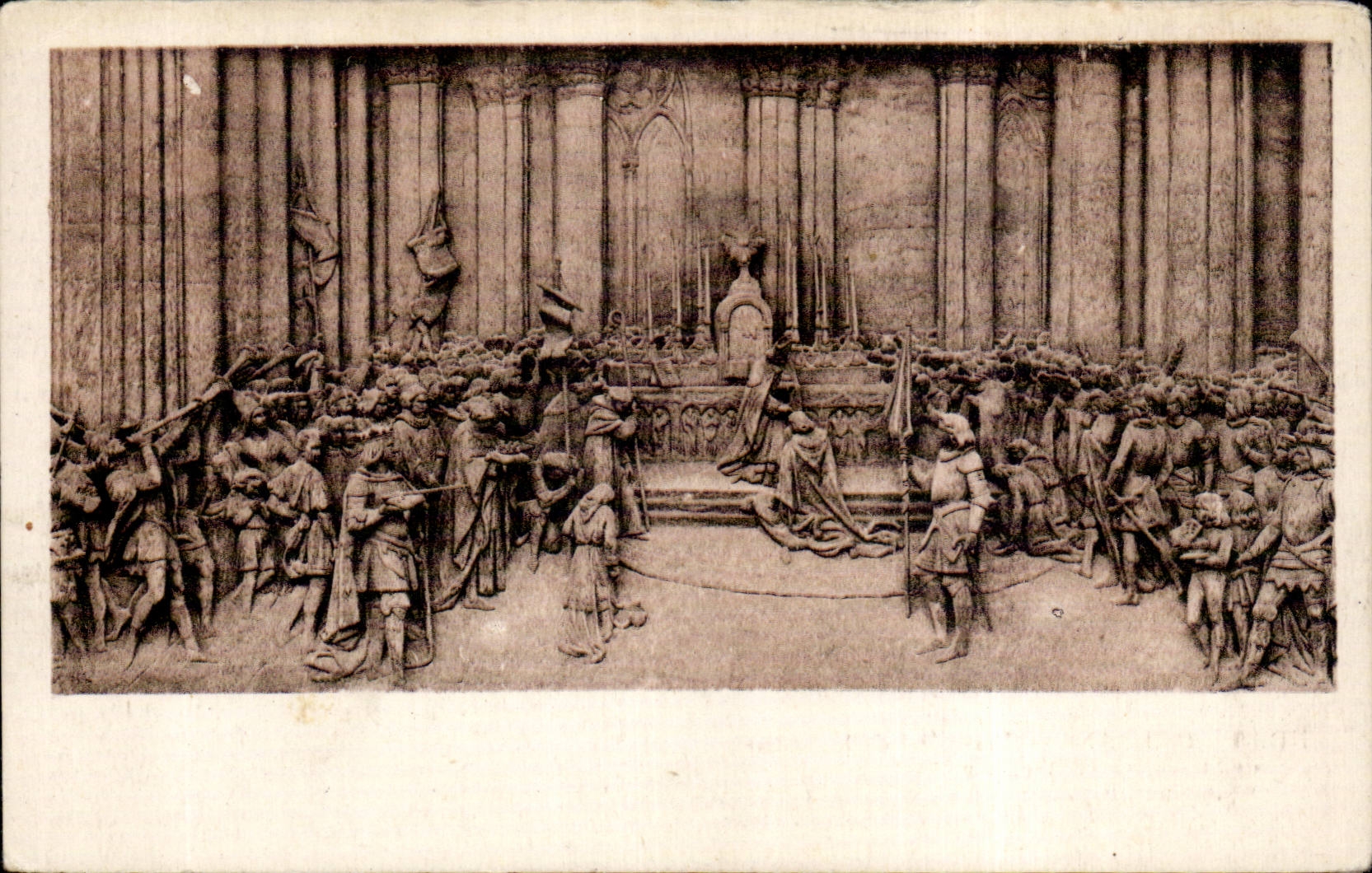 Orléans — Bas-relief de la Statue de Ste-Jeanne d'Arc, par Vital Dubray — Le Sacre de Charles VII à Reims