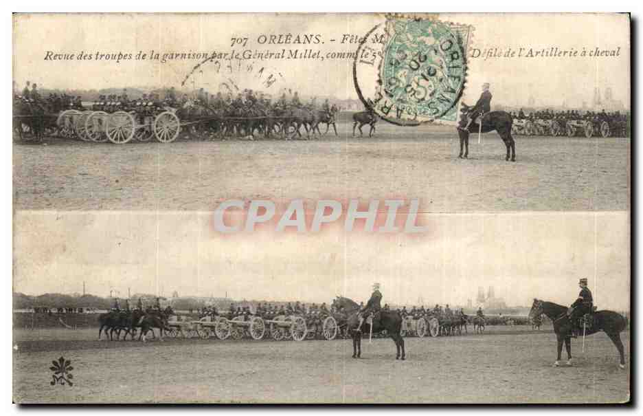 CPA Orleans Revue des troupes de la garnison par le General Millet Militaria