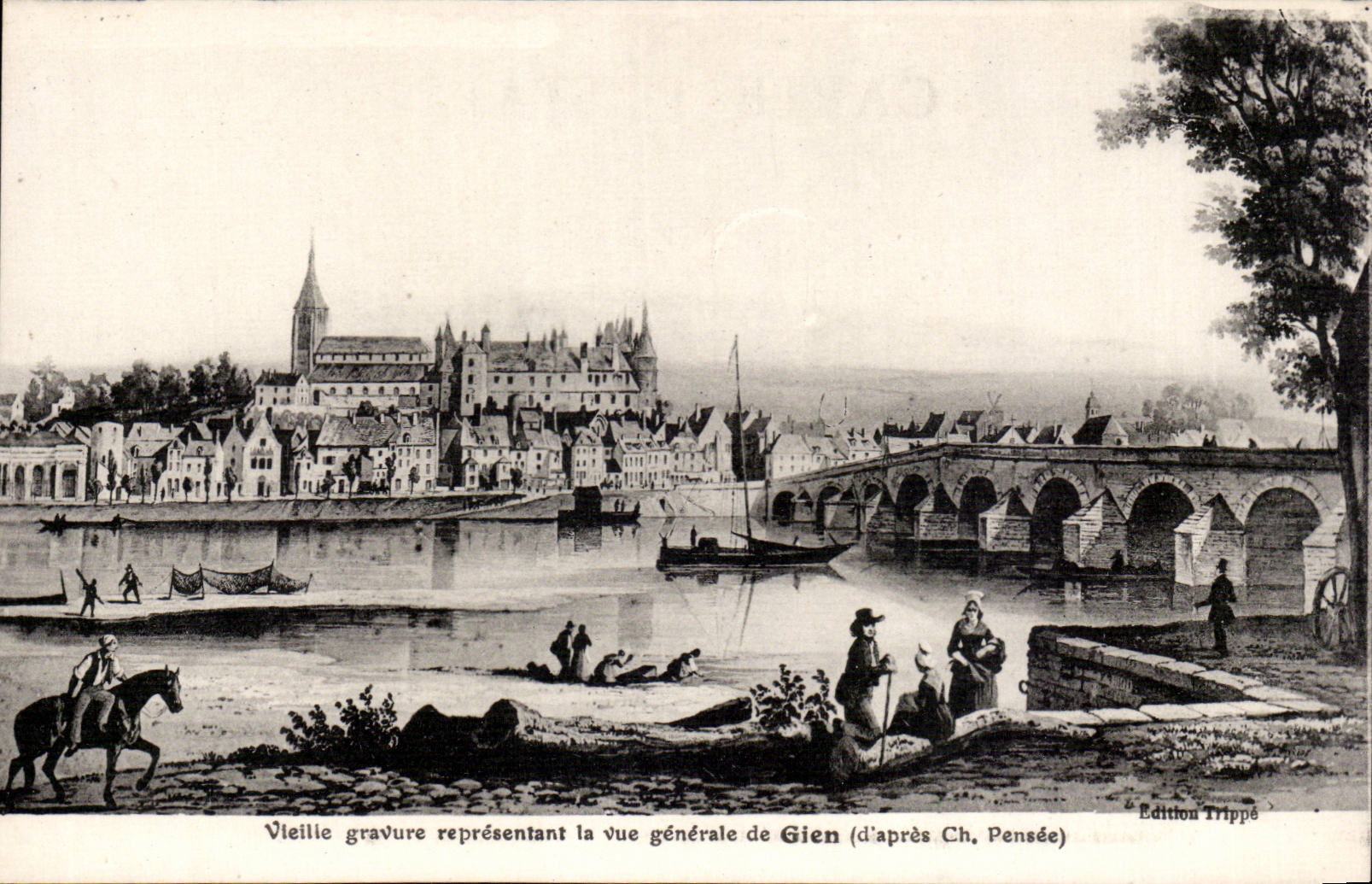 CPA Gien Vieille gravure representant la vue generale de Gien