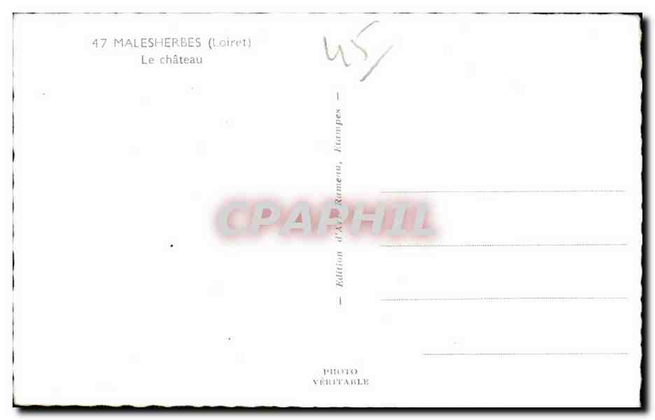 Malessert (Loiret) — Le château — Édition d'Alex Rameau, France — Rückseite