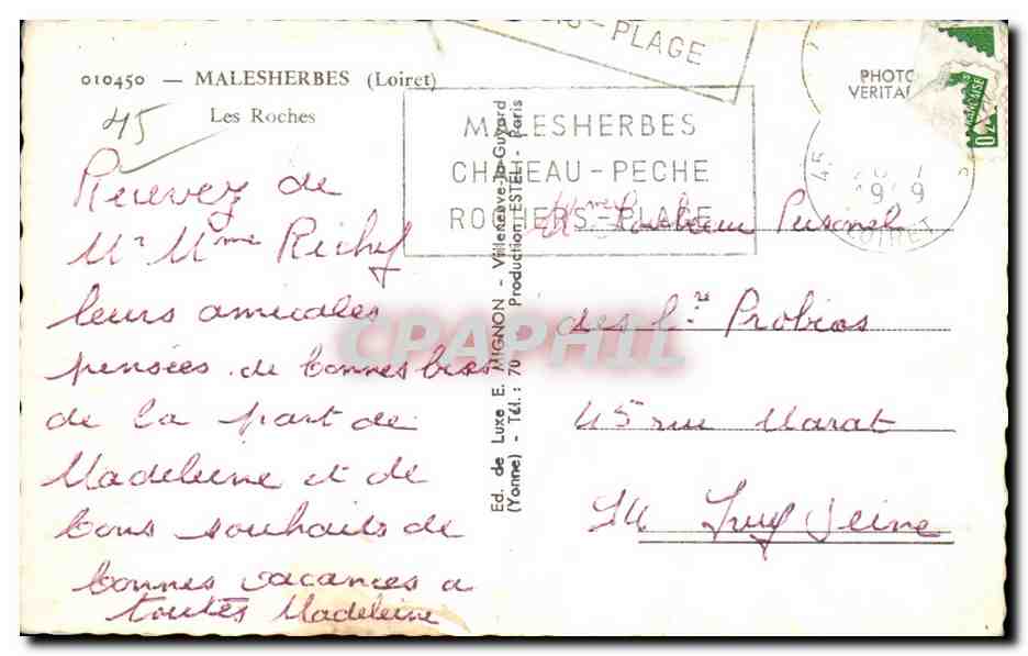 Tarjeta postal semimoderna Malesherbes Les roches — Reverso