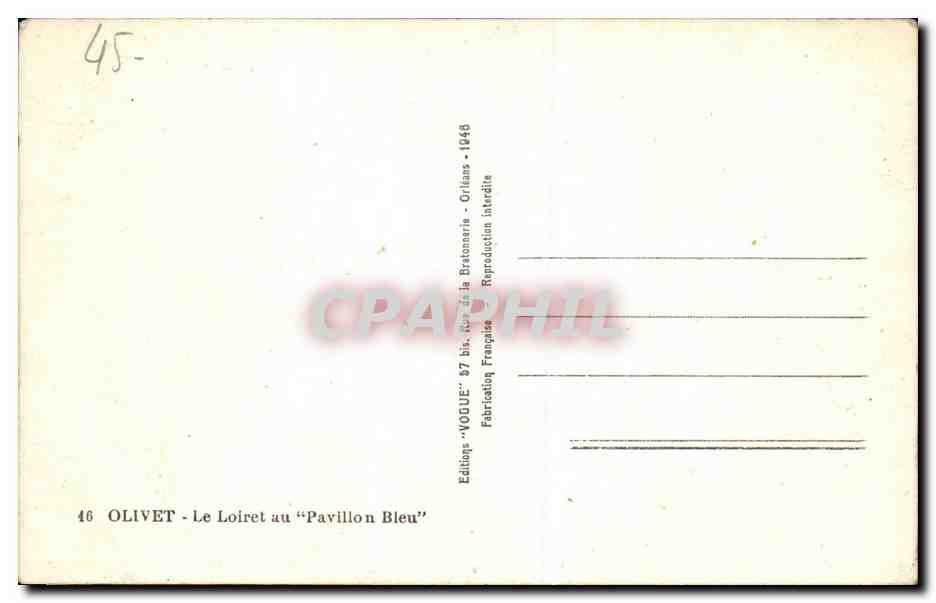CPA Olivet Le Loiret au Pavillon Bleu — Rückseite
