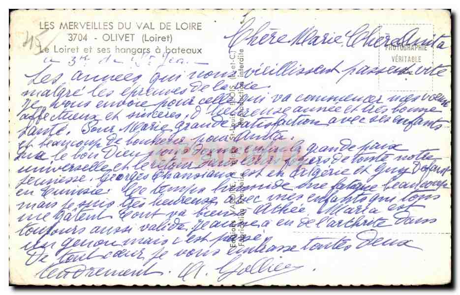 CPSM Olivet Le Loiret et ses hangars a bateaux — Verso