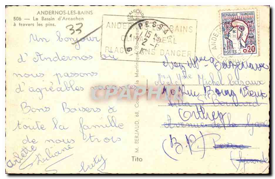 CPSM Andernos les Bains Le bassin a travers les pins — Back